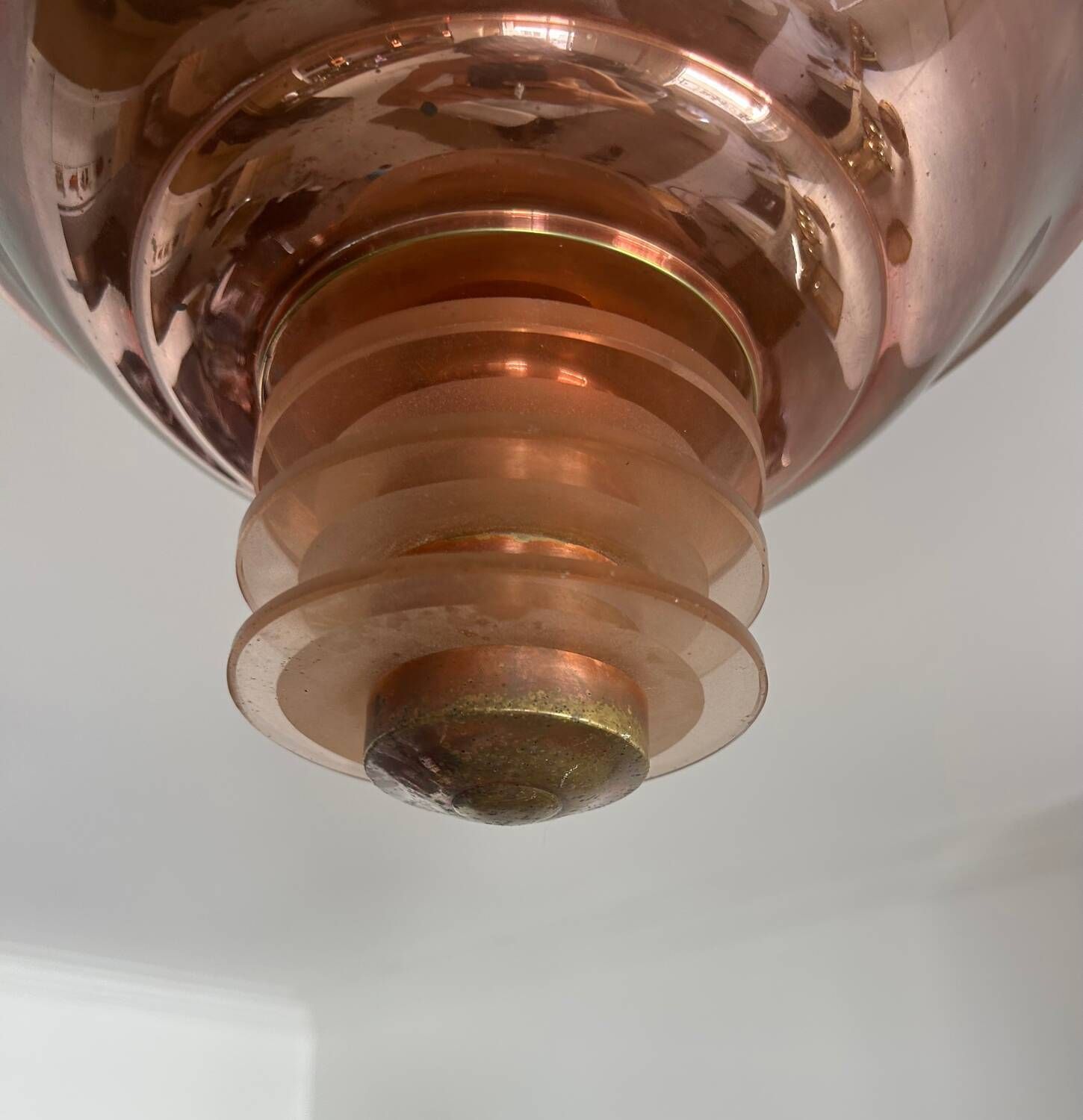 Vintage Modernist Chandelier, Copper And Glass, France 1930 photo vintage