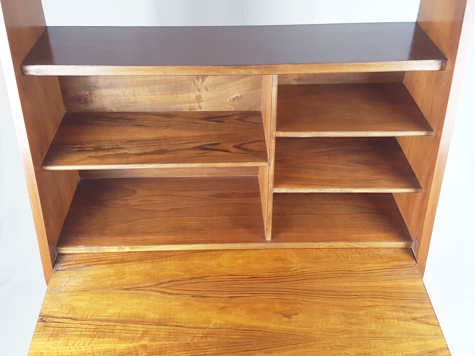 photo vinterior Mid Century Modern Wooden Drop Off Wall Secretary Attributed To Marcel Gascoin, 1950s