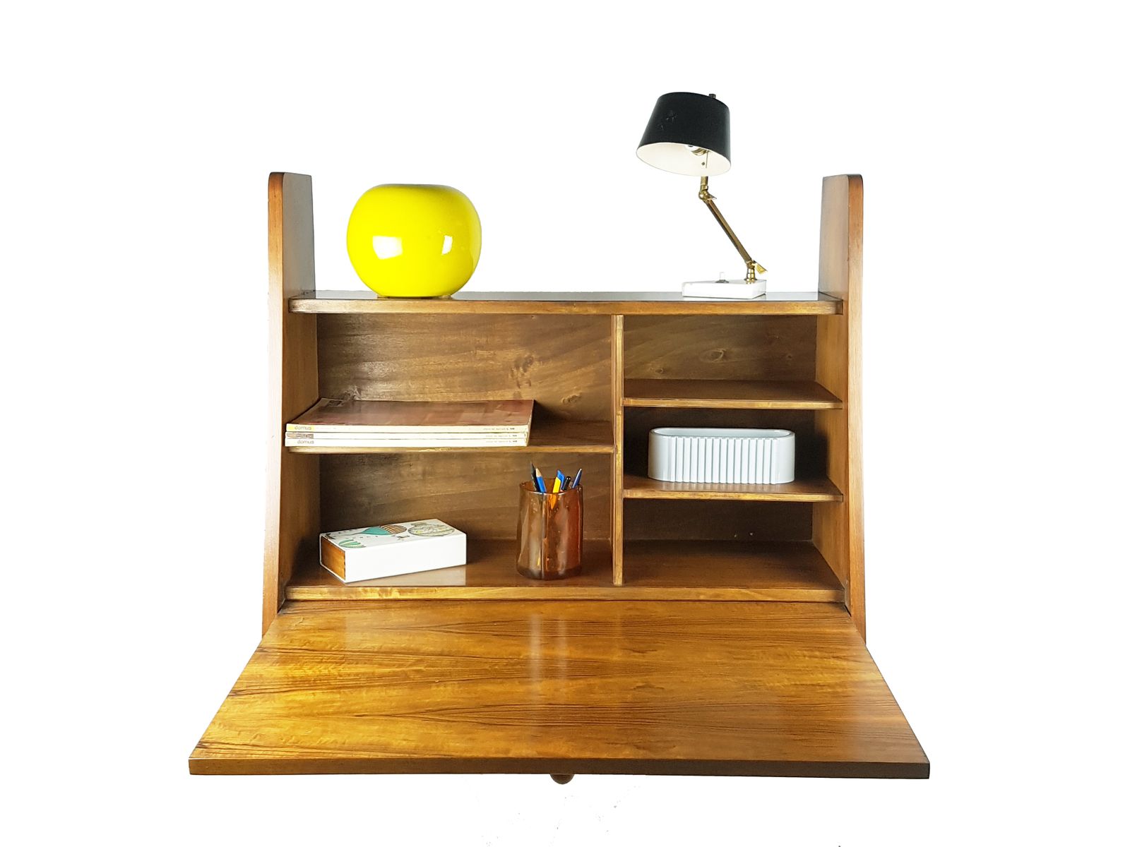 photo buy Mid Century Modern Wooden Drop Off Wall Secretary Attributed To Marcel Gascoin, 1950s