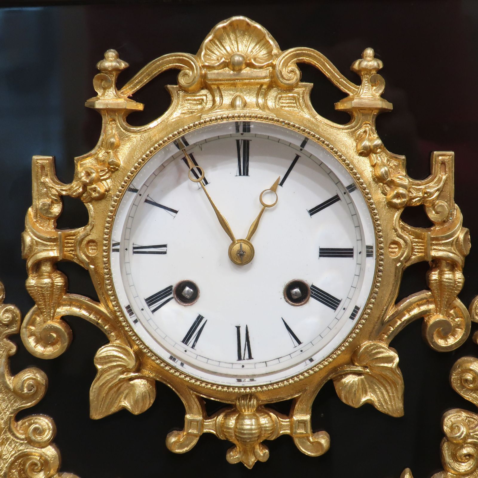 French Rococo Style Black Slate And Bronze Gilt Mantel Clock By Japy Freres photo furniture