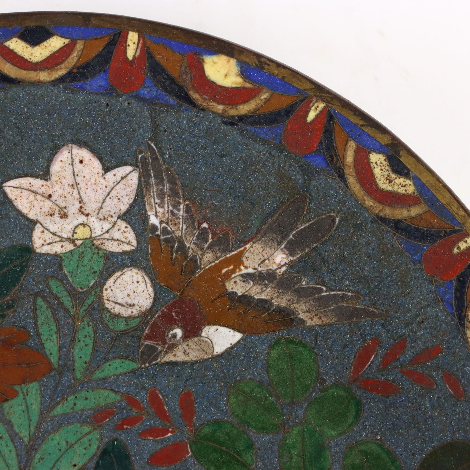 Antique Plate Copper With Cloisonné Decorations Japan Meiji Era photo Home Decor