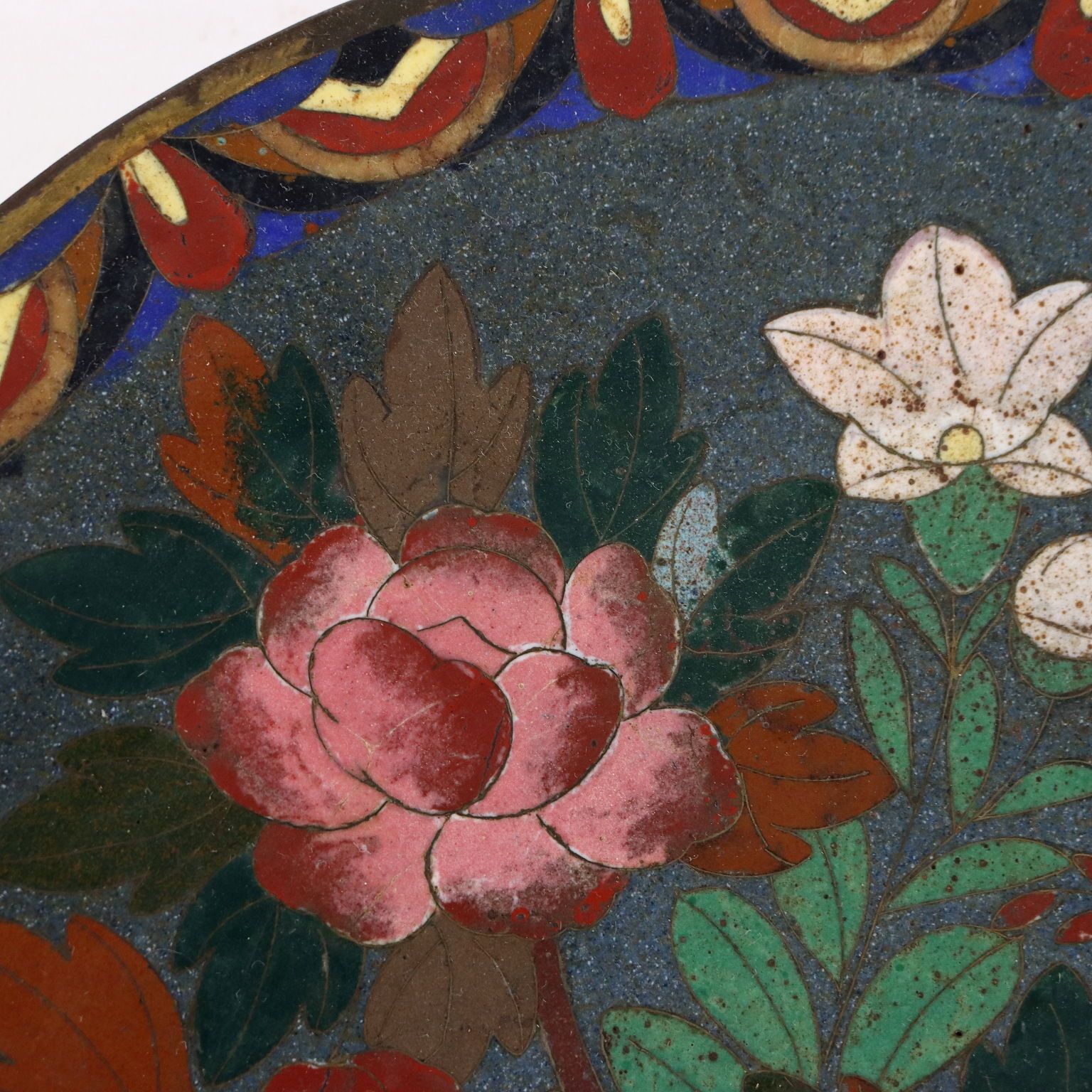 Antique Plate Copper With Cloisonné Decorations Japan Meiji Era photo 370.0