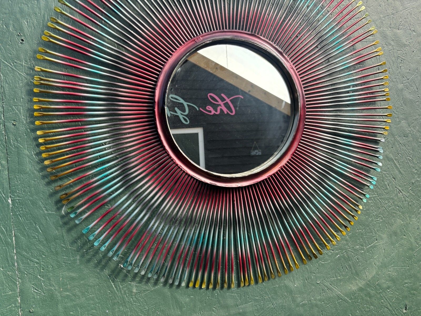 Large Mid Century Possible French Sunburst Steel Multicoloured Mirror photo Home Decor