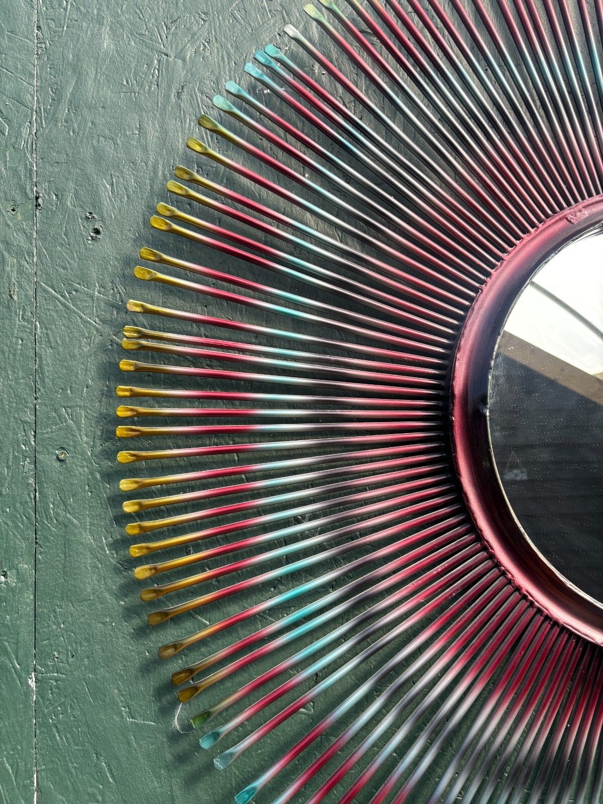 Large Mid Century Possible French Sunburst Steel Multicoloured Mirror photo 145.0