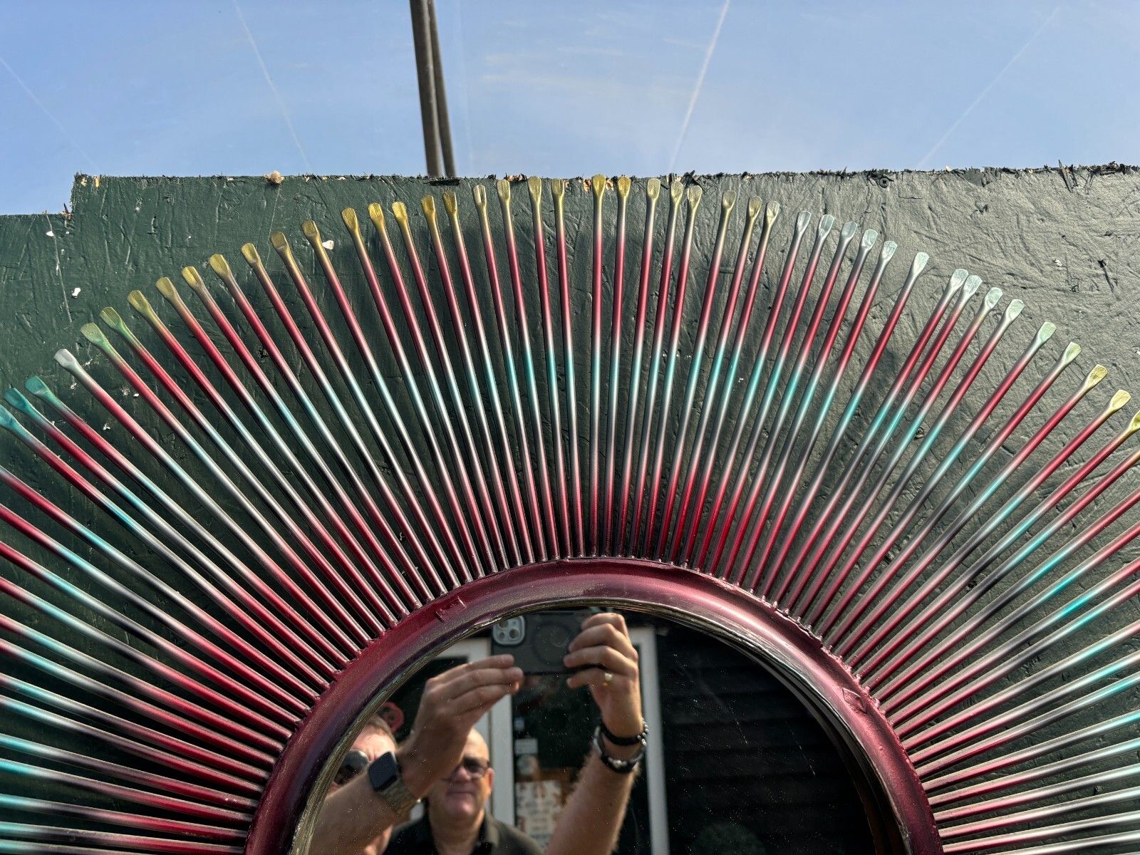 Large Mid Century Possible French Sunburst Steel Multicoloured Mirror photo vinterior