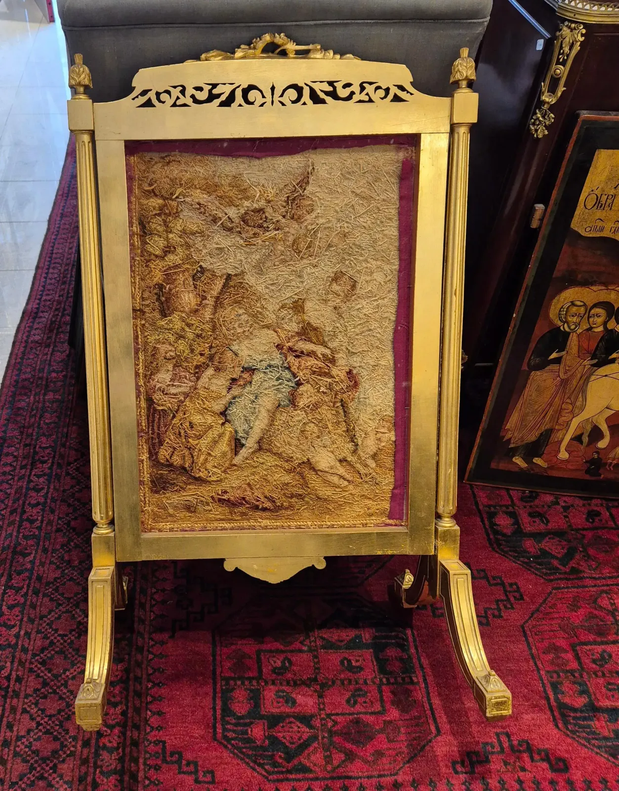 photo for sale Louis XV Style Gilded Wood Firescreen, 19th Century