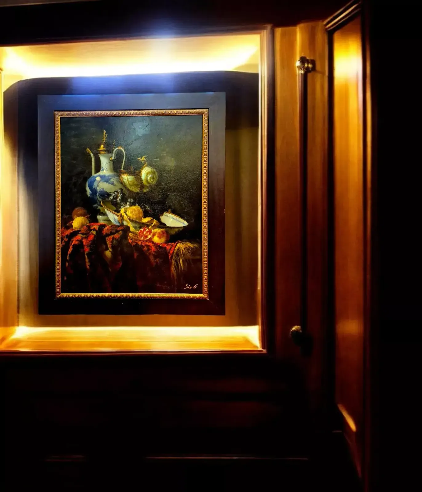 photo for sale Still Life With Porcelain And Black Grapes Signed By Artist Sie G, 1997