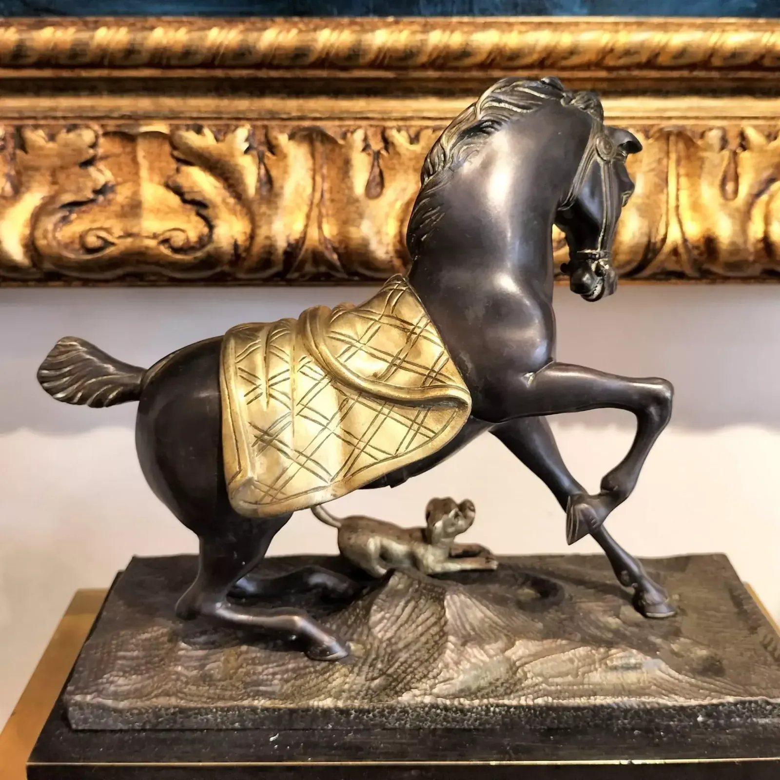 Empire Clock In Representing A Horse And A Dog In Gilt Bronze, 19th Century photo furniture