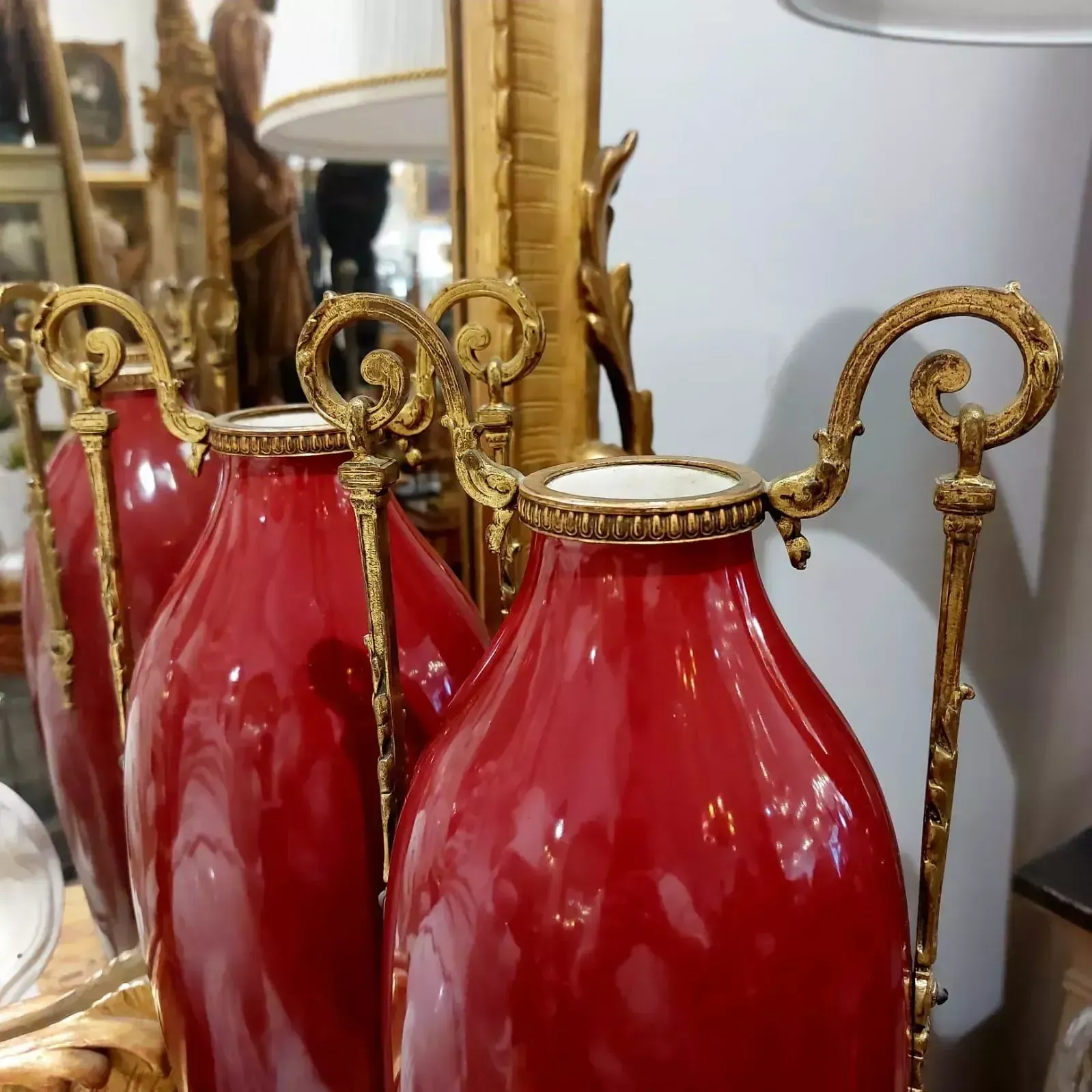 Pair Of 19th Century Classical Style Red Vases With Accents In Gilt Bronze photo 3320.0