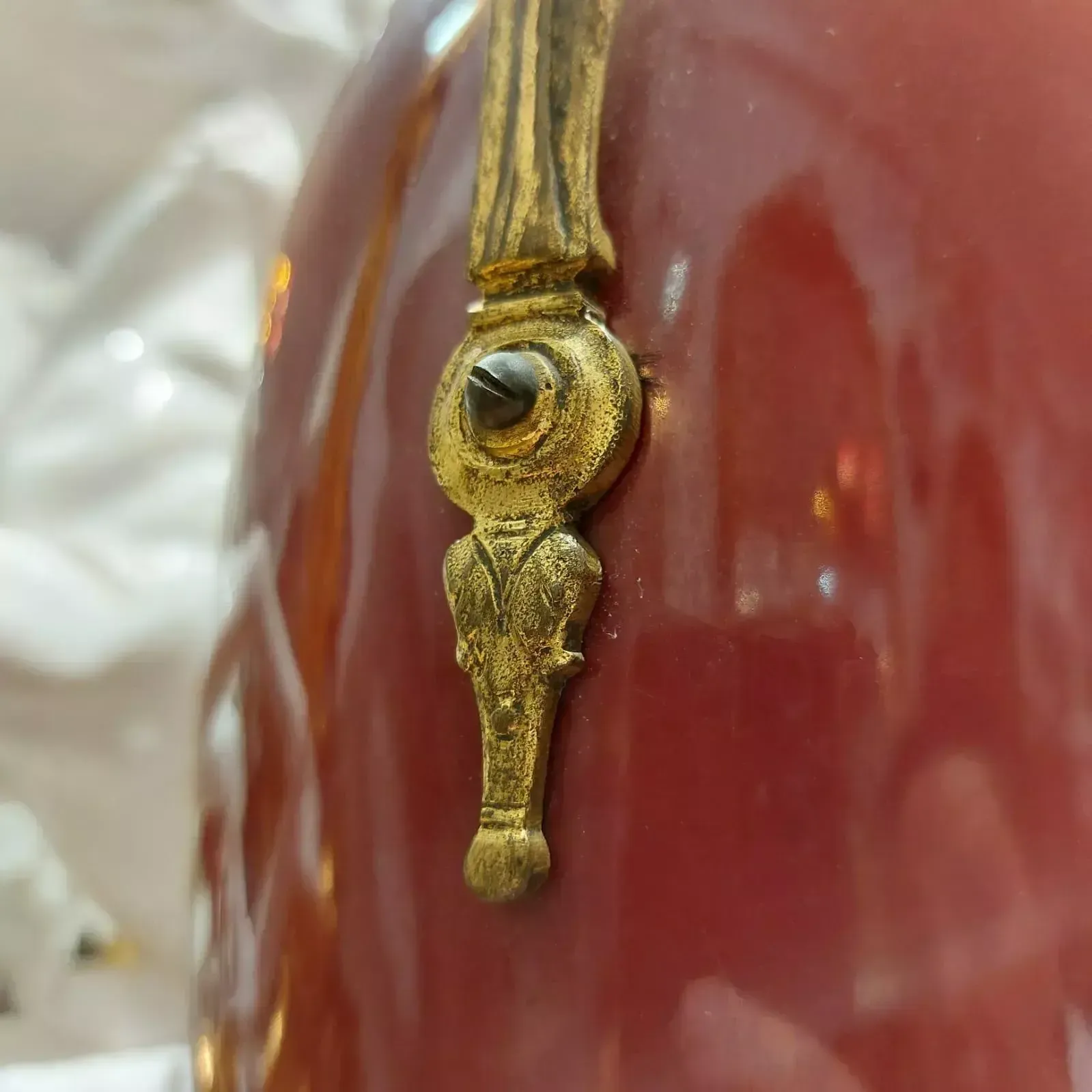 Pair Of 19th Century Classical Style Red Vases With Accents In Gilt Bronze photo vintage