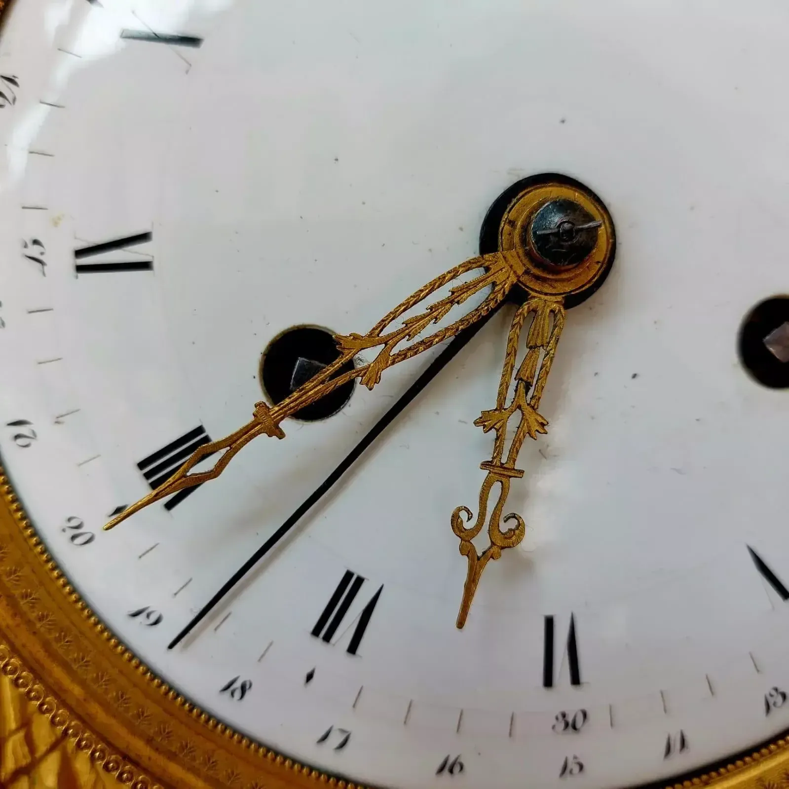 Empire Period Portico Clock In White Marble And Gilt Bronze, 19th Century photo 4048.0