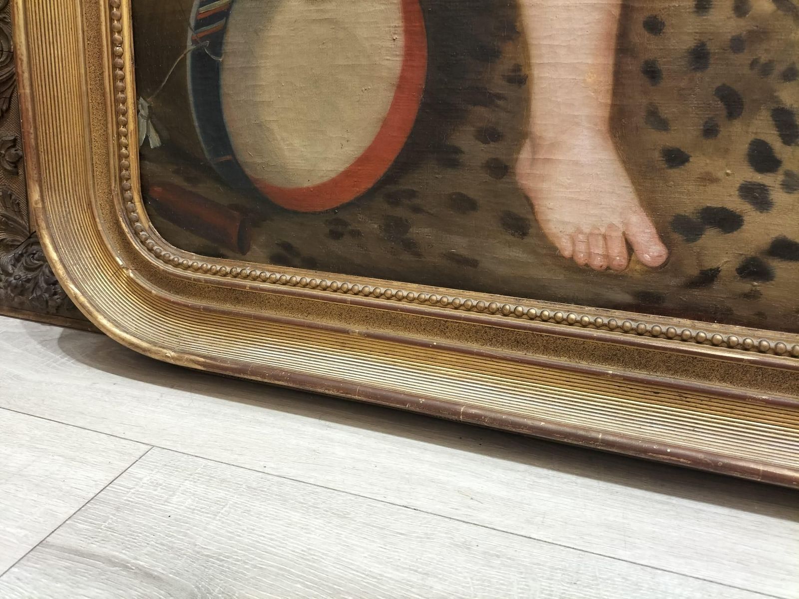18th Century Oil Painting Of Child With Tambourine Walking On A Panthera photo 4540.0