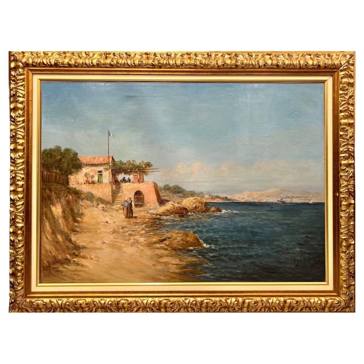 19th Century Oil Painting Of A French Coast By Emile Godchaux (1860 1938)