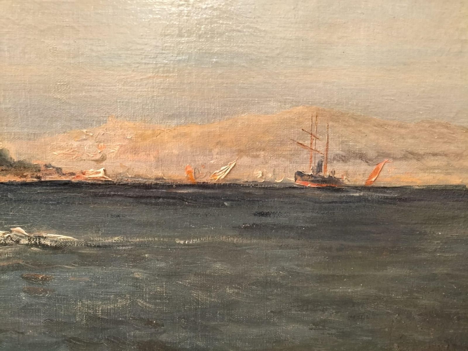 19th Century Oil Painting Of A French Coast By Emile Godchaux (1860 1938) photo vintage