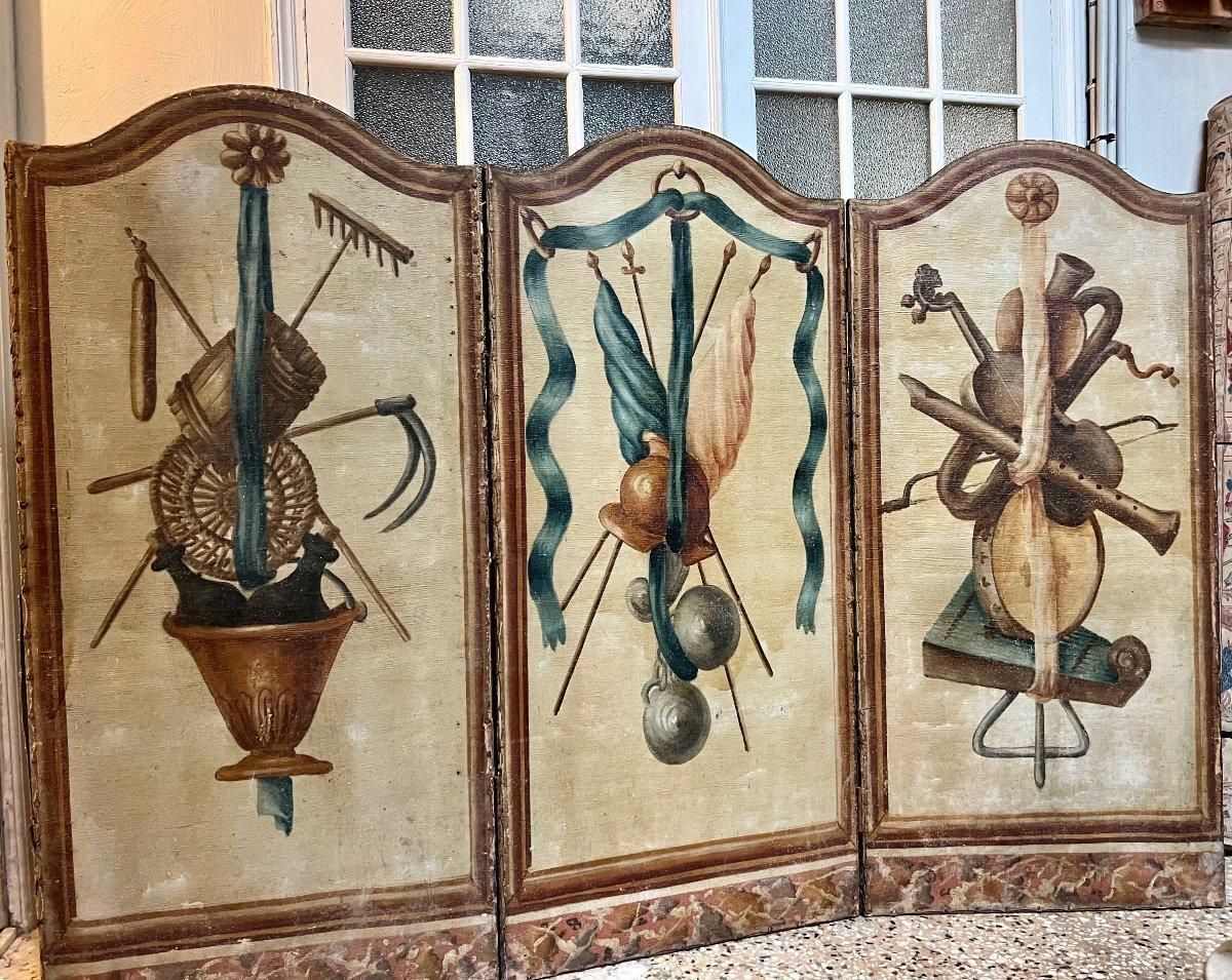 18th Century French Antique Paravent Screen With Three Leaves photo vintage