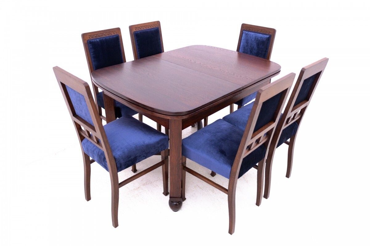 Art Nouveau Table With Chairs From The 1930s, Poland. After Renovation.