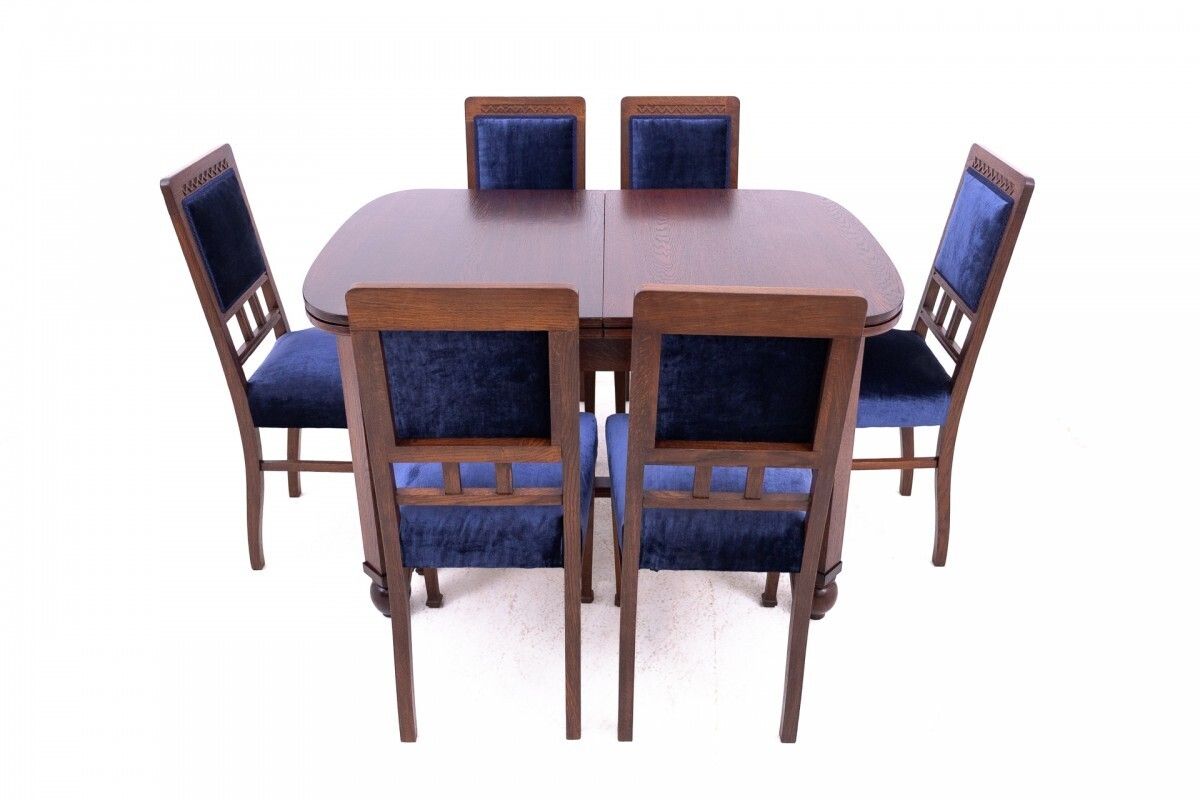 Furniture Art Nouveau Table With Chairs From The 1930s, Poland. After Renovation. photo