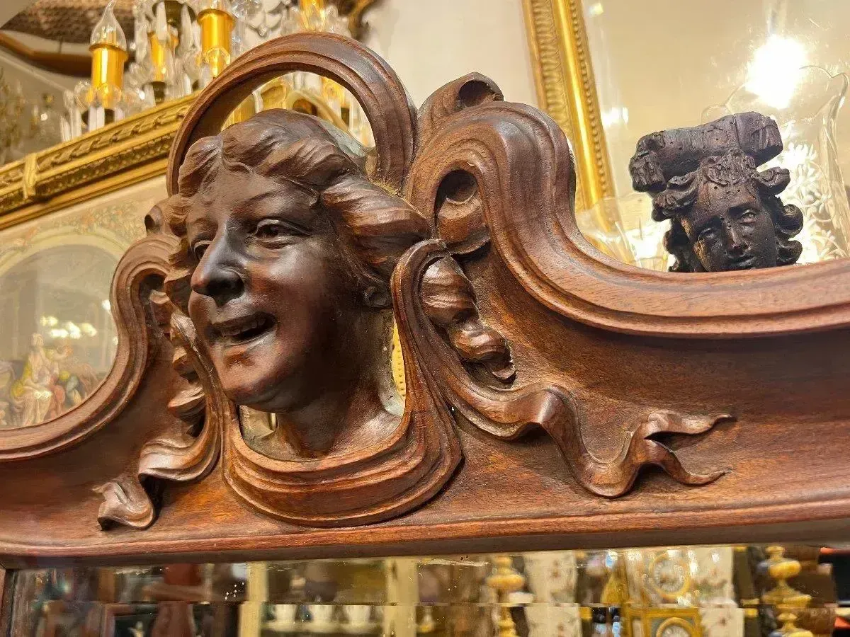 Home Decor Art Nouveau Mirror In Solid Mahogany, In The Style Of Eugene Vallin photo