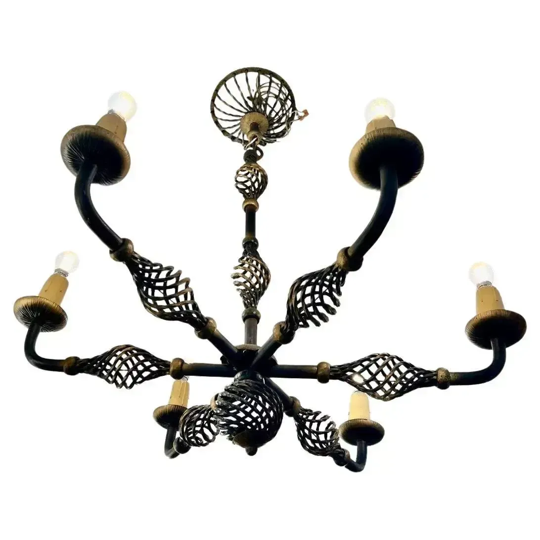 Art Deco Wrought Iron Chandelier With Six Arms, 1940 photo 3427.0