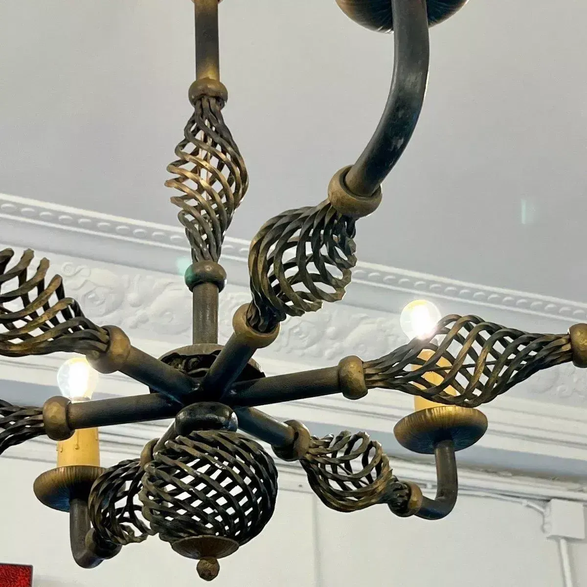 Art Deco Wrought Iron Chandelier With Six Arms, 1940 photo buy
