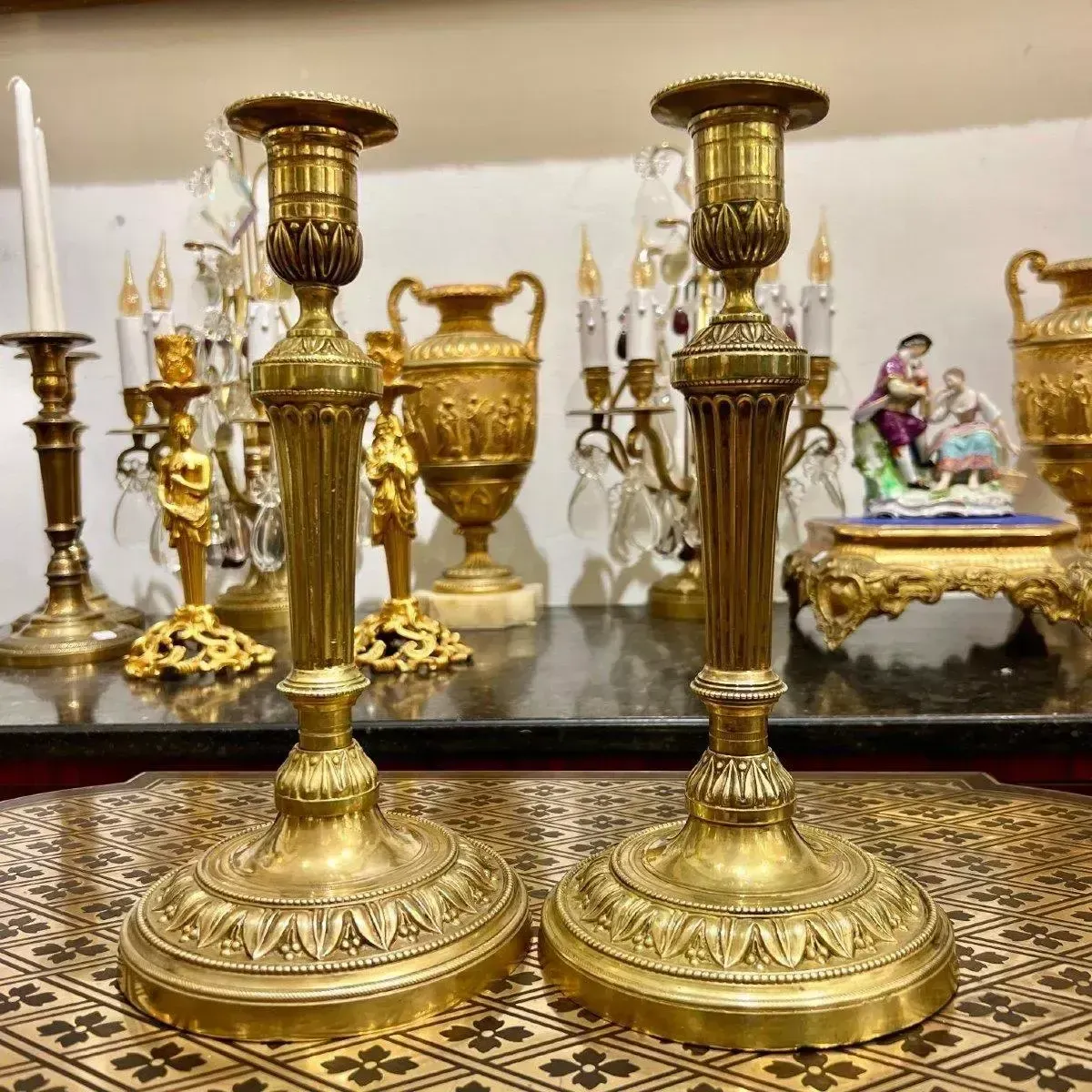 Pair Of Gilt Bronze Candlesticks From The Bourbon Restoration Period photo for sale