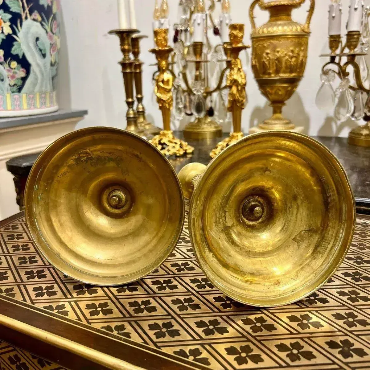 Pair Of Gilt Bronze Candlesticks From The Bourbon Restoration Period photo 1435.0