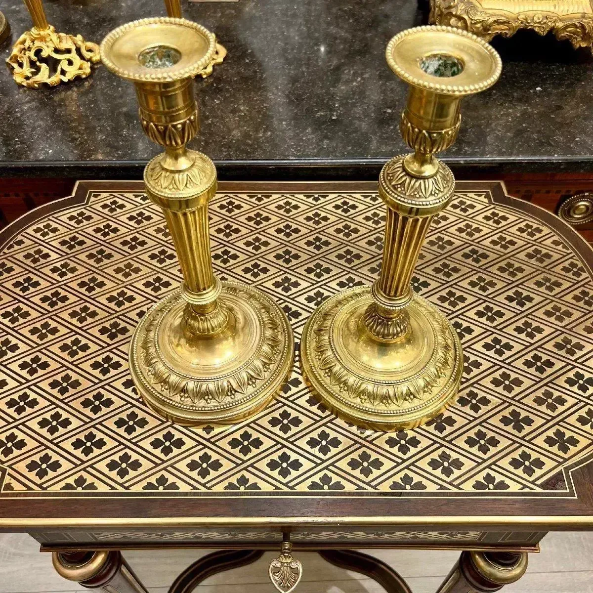 Pair Of Gilt Bronze Candlesticks From The Bourbon Restoration Period photo vintage