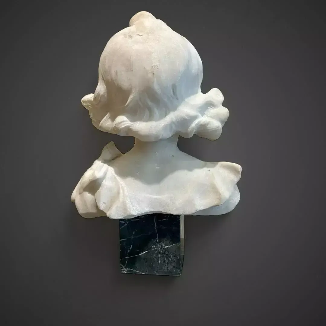Late 19th Century Carrara Marble Bust Of A Young Girl photo vintage