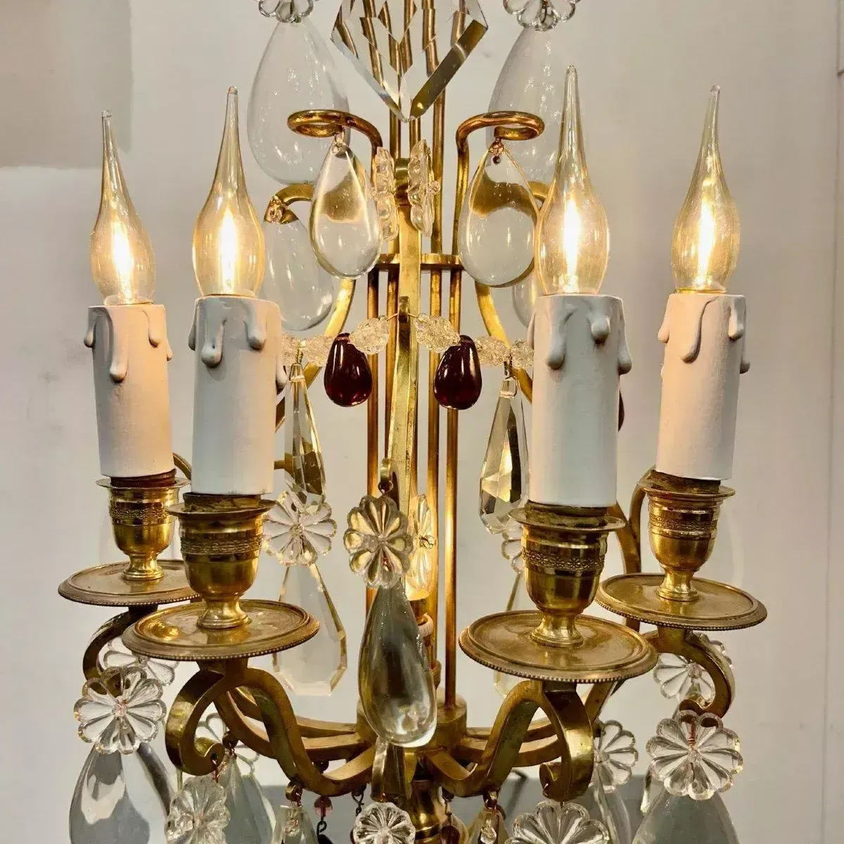 Late 19th Century Pair Of Lyre Shaped Four Light Candelabras