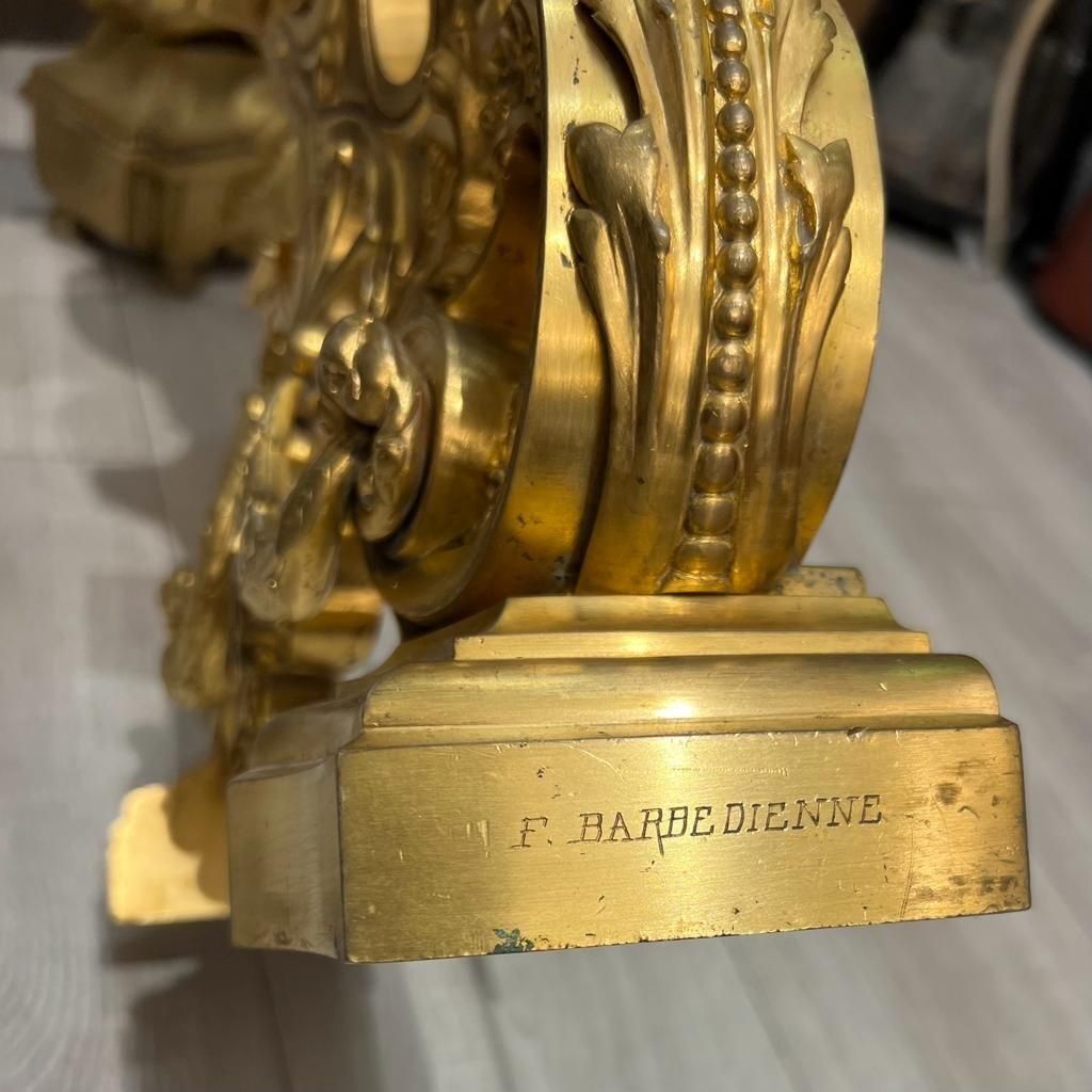 19th Century Andirons In Gilt Bronze, Signed By Ferdinand Barbedienne photo 4005.0