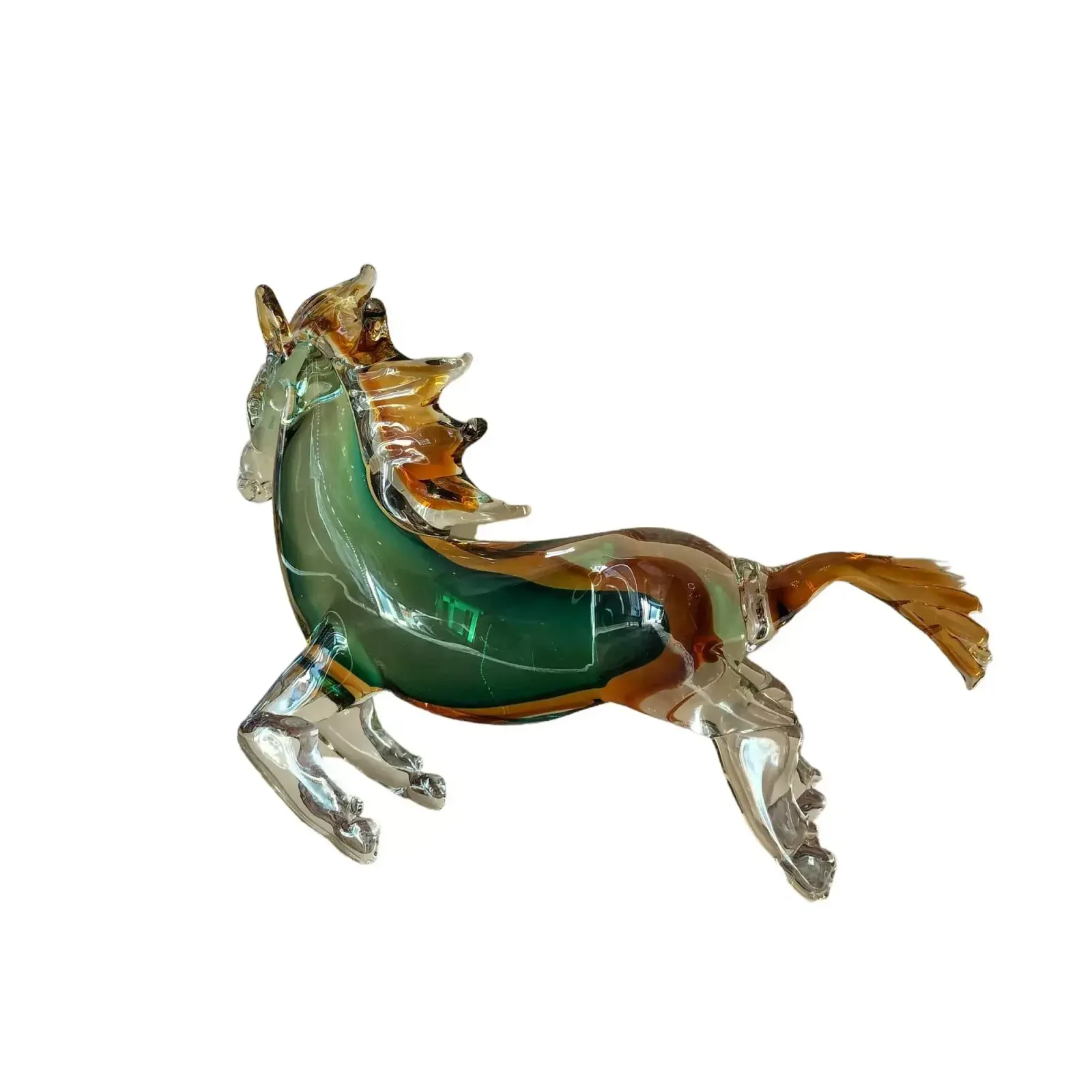 20th Century Green And Orange Horse Sculpture In Blown Murano Glass From Venice