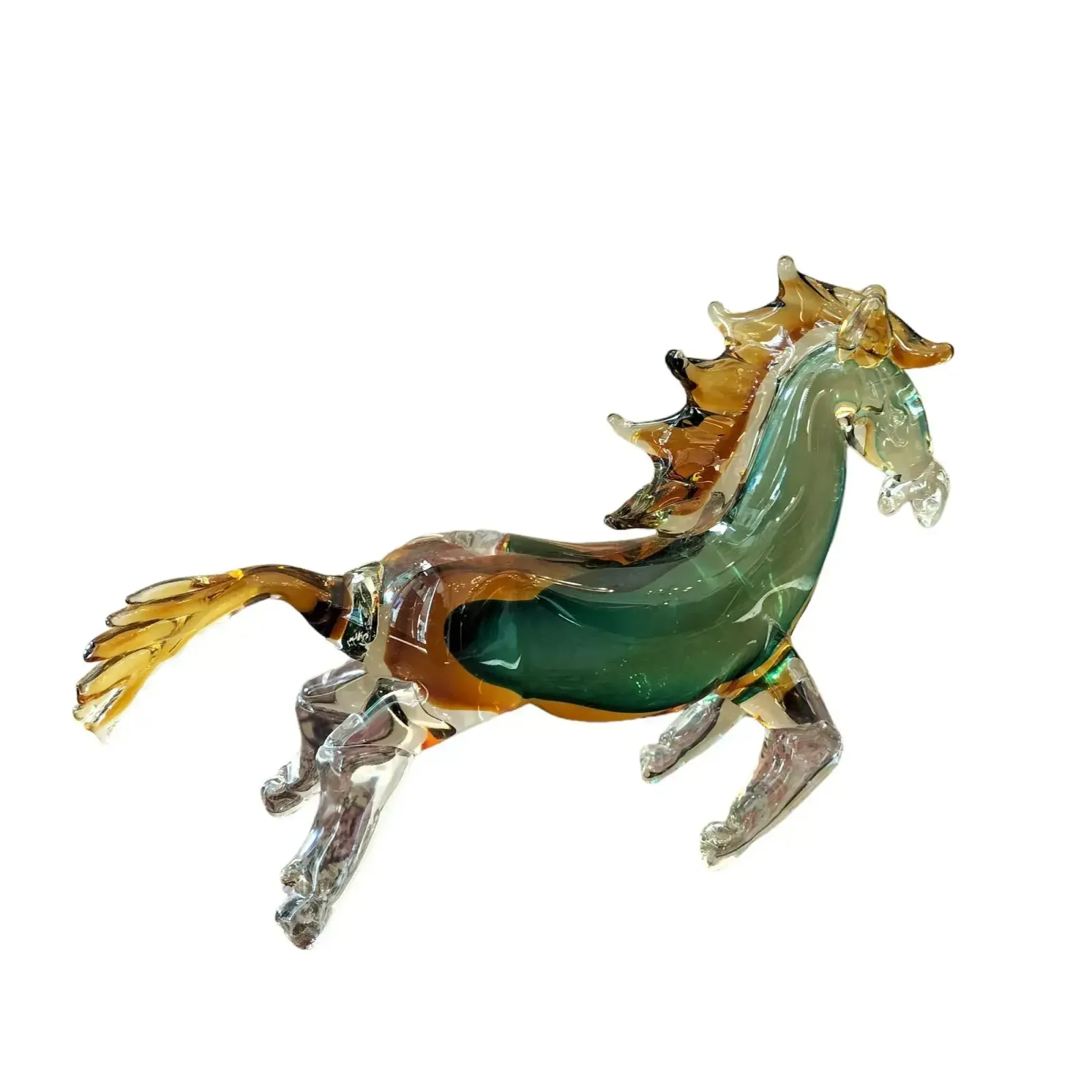 20th Century Green And Orange Horse Sculpture In Blown Murano Glass From Venice photo furniture