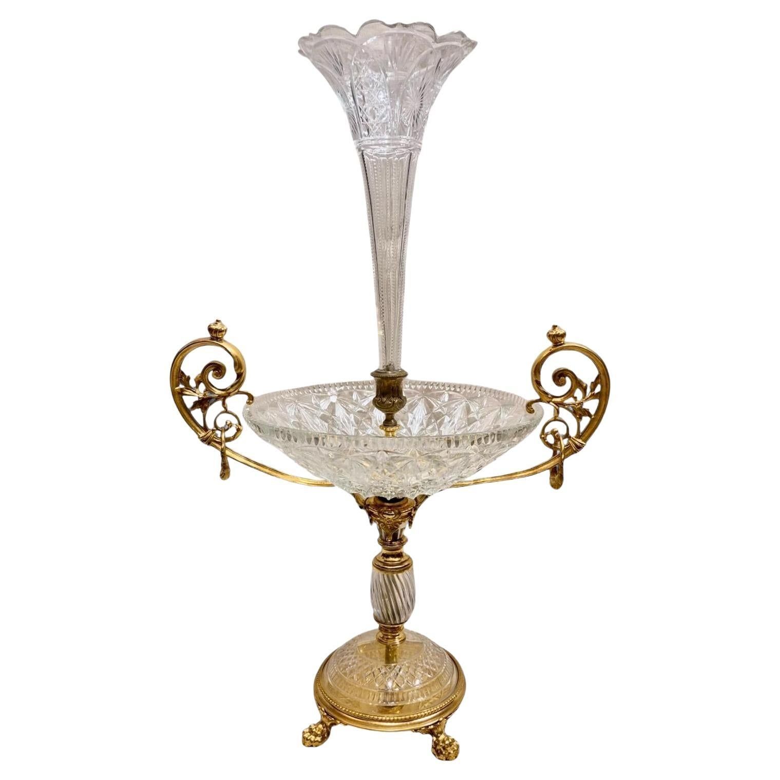 Baccarat Cut Crystal Centerpiece Mounted On Chiseled Gilt Bronze, 19th Century