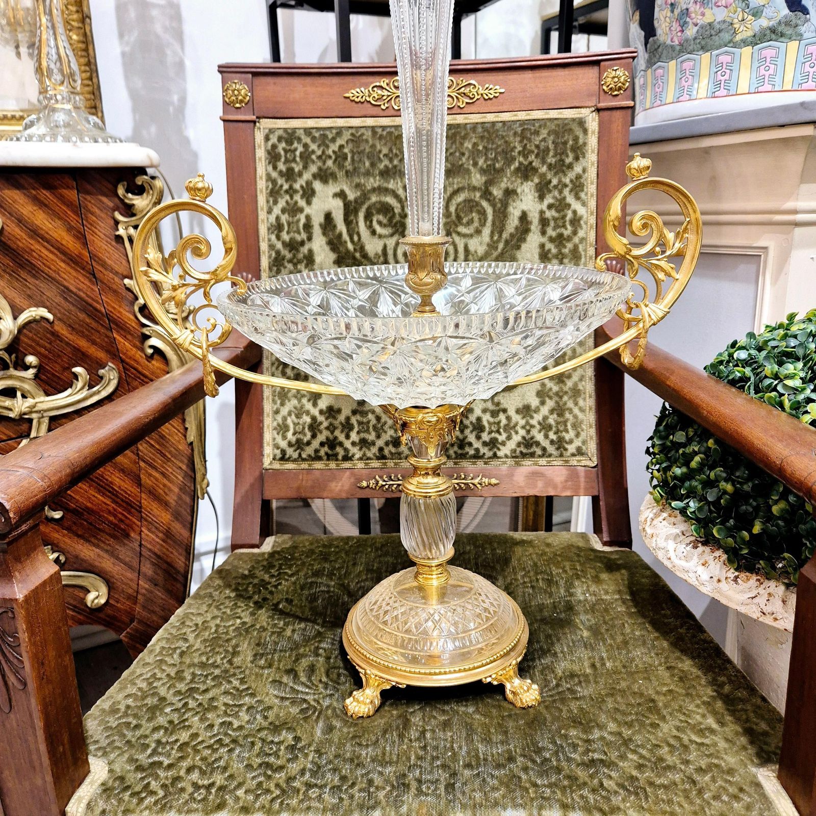 photo furniture Baccarat Cut Crystal Centerpiece Mounted On Chiseled Gilt Bronze, 19th Century