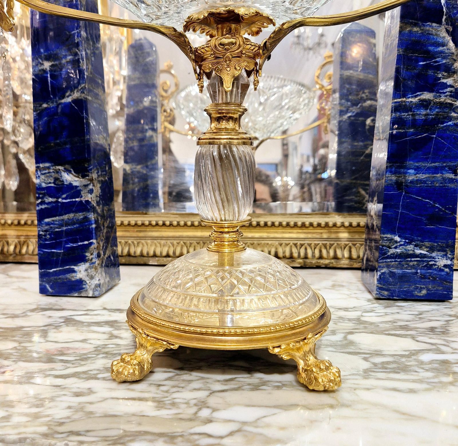 photo buy Baccarat Cut Crystal Centerpiece Mounted On Chiseled Gilt Bronze, 19th Century