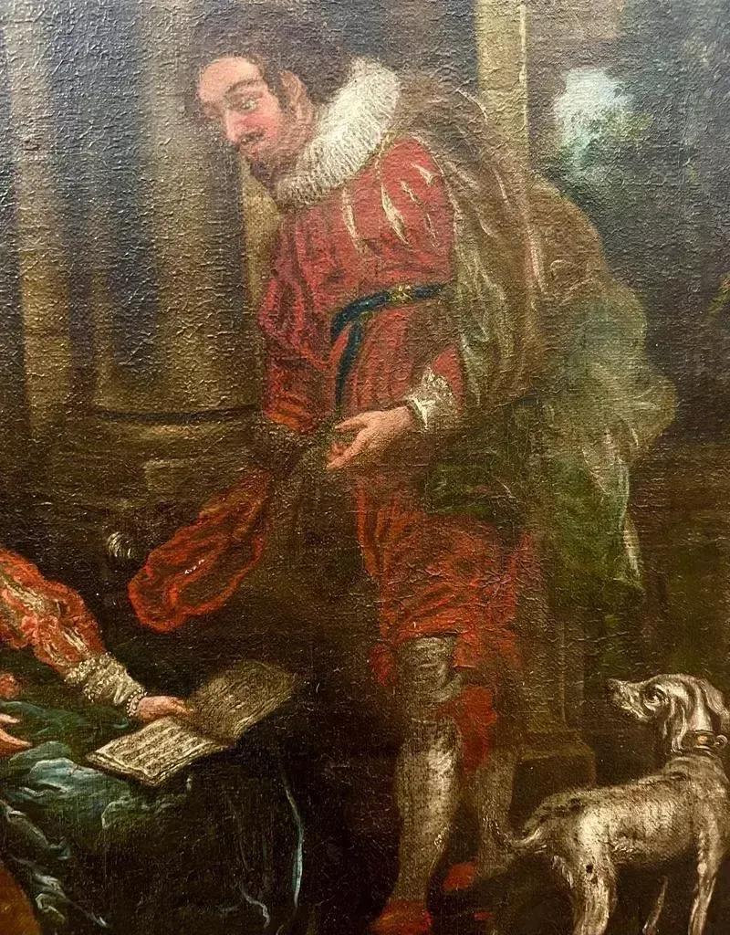 Mid 18th Century Oil Painting Depicting A Scene With Courtesans On Canvas photo Art
