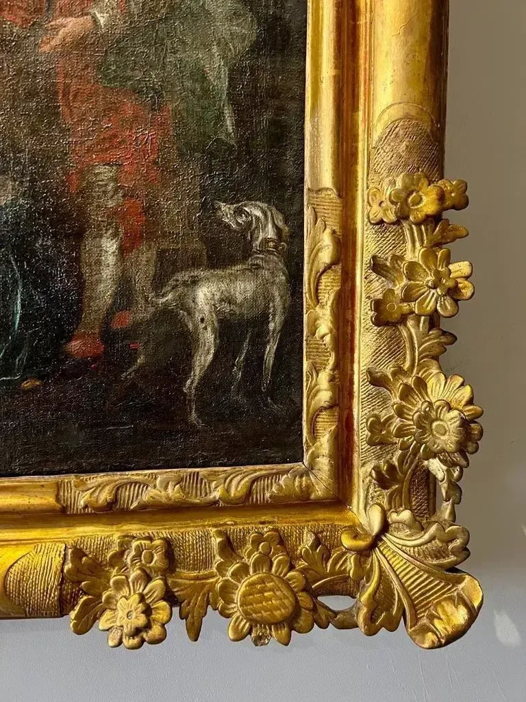 photo for sale Mid 18th Century Oil Painting Depicting A Scene With Courtesans On Canvas