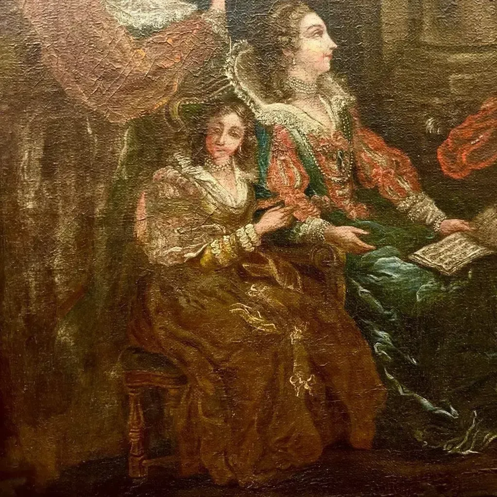 Art Mid 18th Century Oil Painting Depicting A Scene With Courtesans On Canvas photo