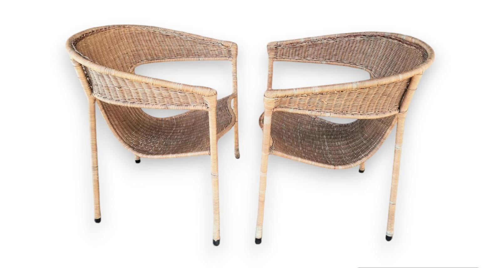 photo vintage Mid Century Modern Pair Of Wicker Armchairs By Francis Mair