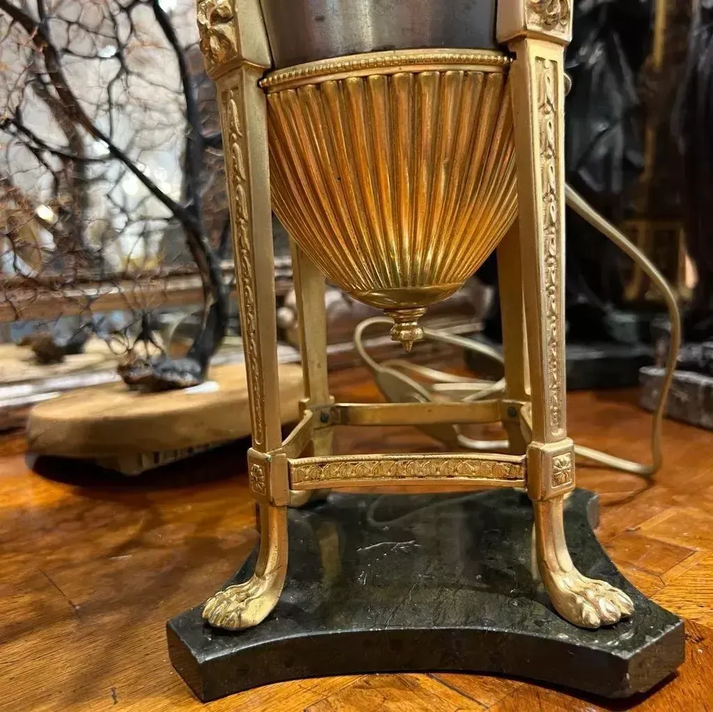 19th Century Empire Style Lamp In Gilt Bronze And Brown Patina With Marble Base photo 1757.0