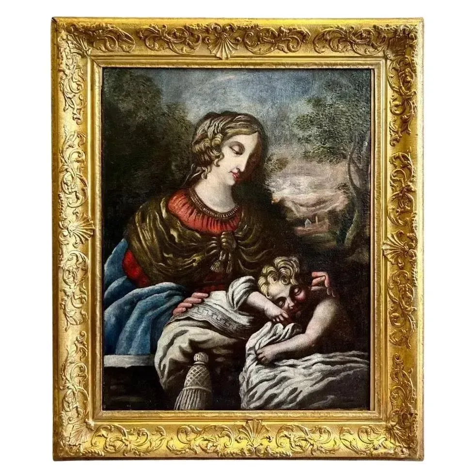 Early 17th Century Tuscan School Oil Painting On Canvas `Virgin And Child`