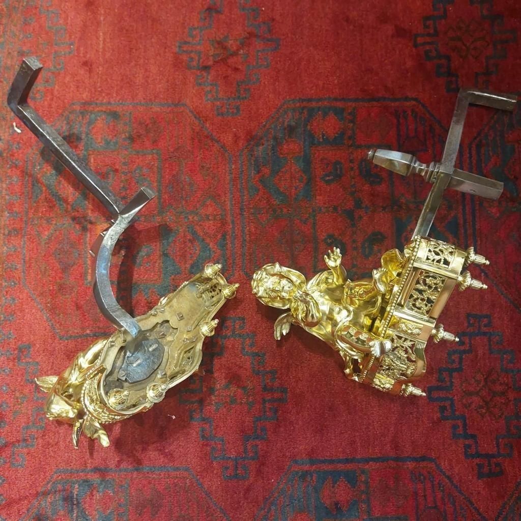 19th Century Pair Of Putti Andirons In Gilt Bronze photo furniture