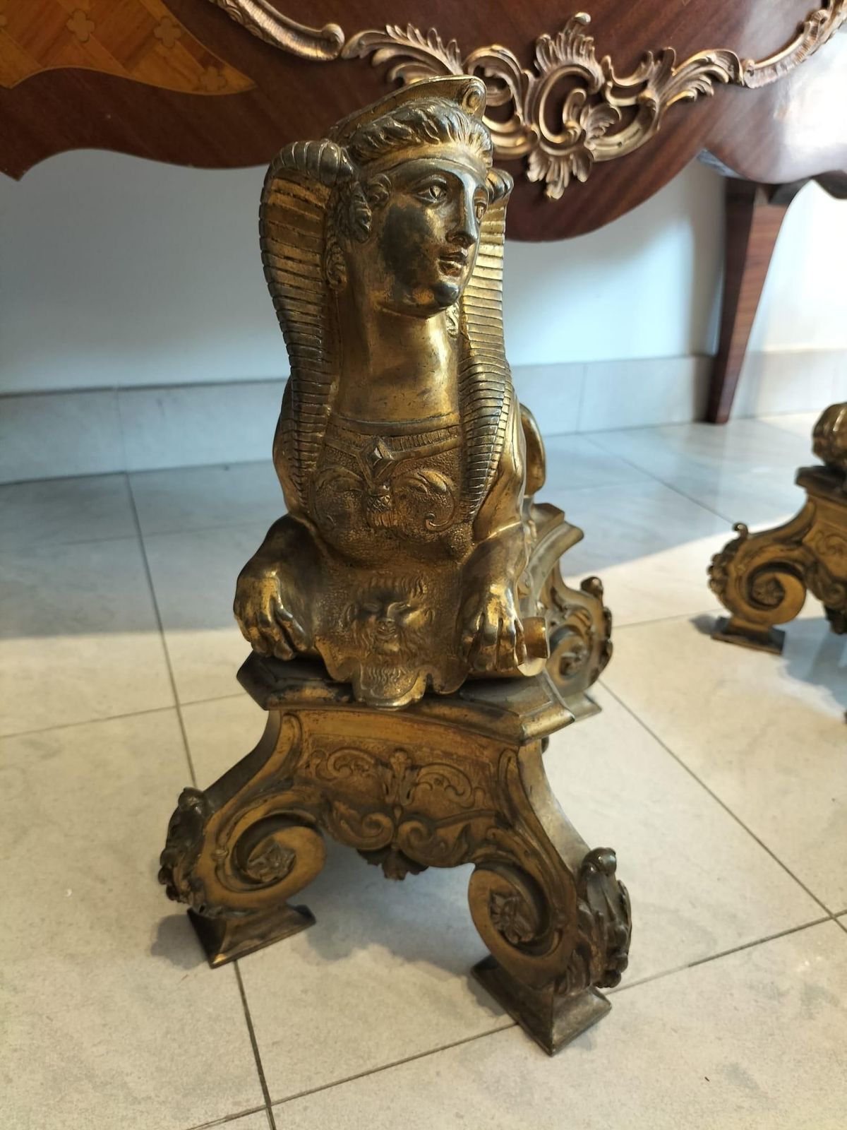 Pair Of 19th Century Gilt Bronze Fire Dogs In The Ancient Egyptian Style photo 3855.0