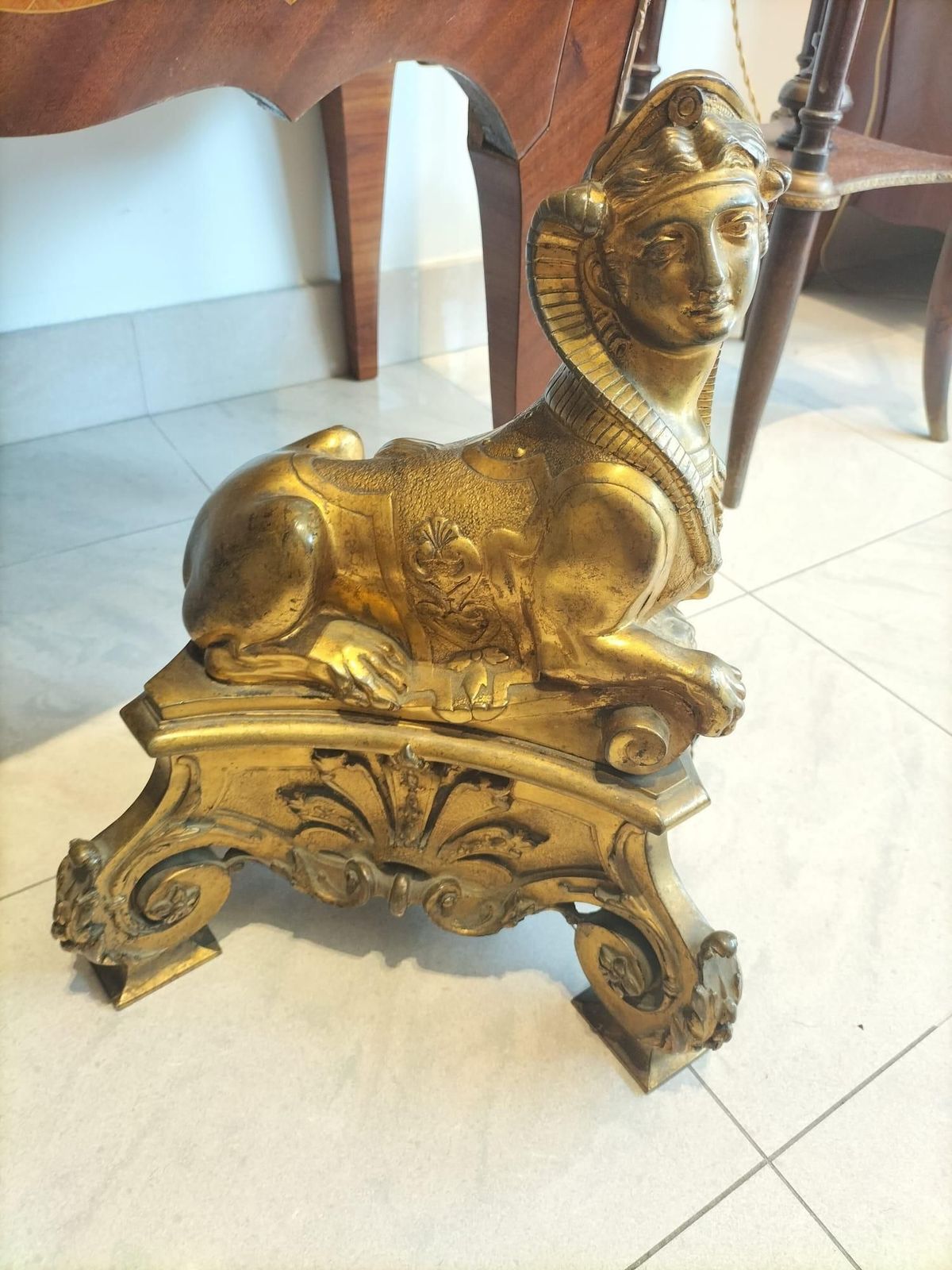 3855.0 Pair Of 19th Century Gilt Bronze Fire Dogs In The Ancient Egyptian Style photo