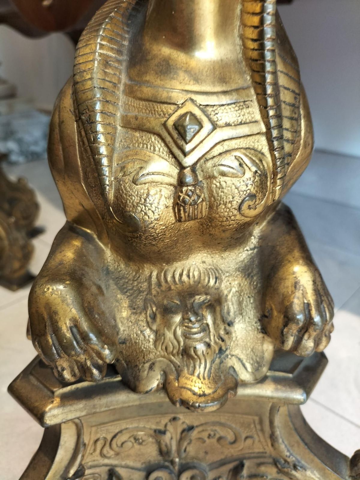 photo buy Pair Of 19th Century Gilt Bronze Fire Dogs In The Ancient Egyptian Style