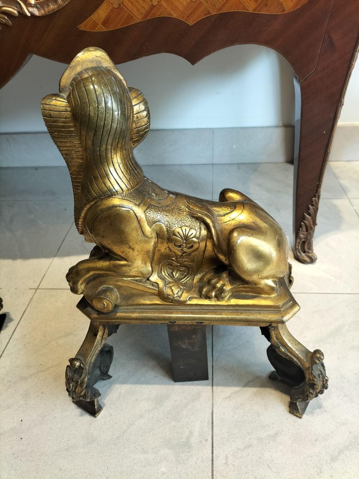photo vintage Pair Of 19th Century Gilt Bronze Fire Dogs In The Ancient Egyptian Style