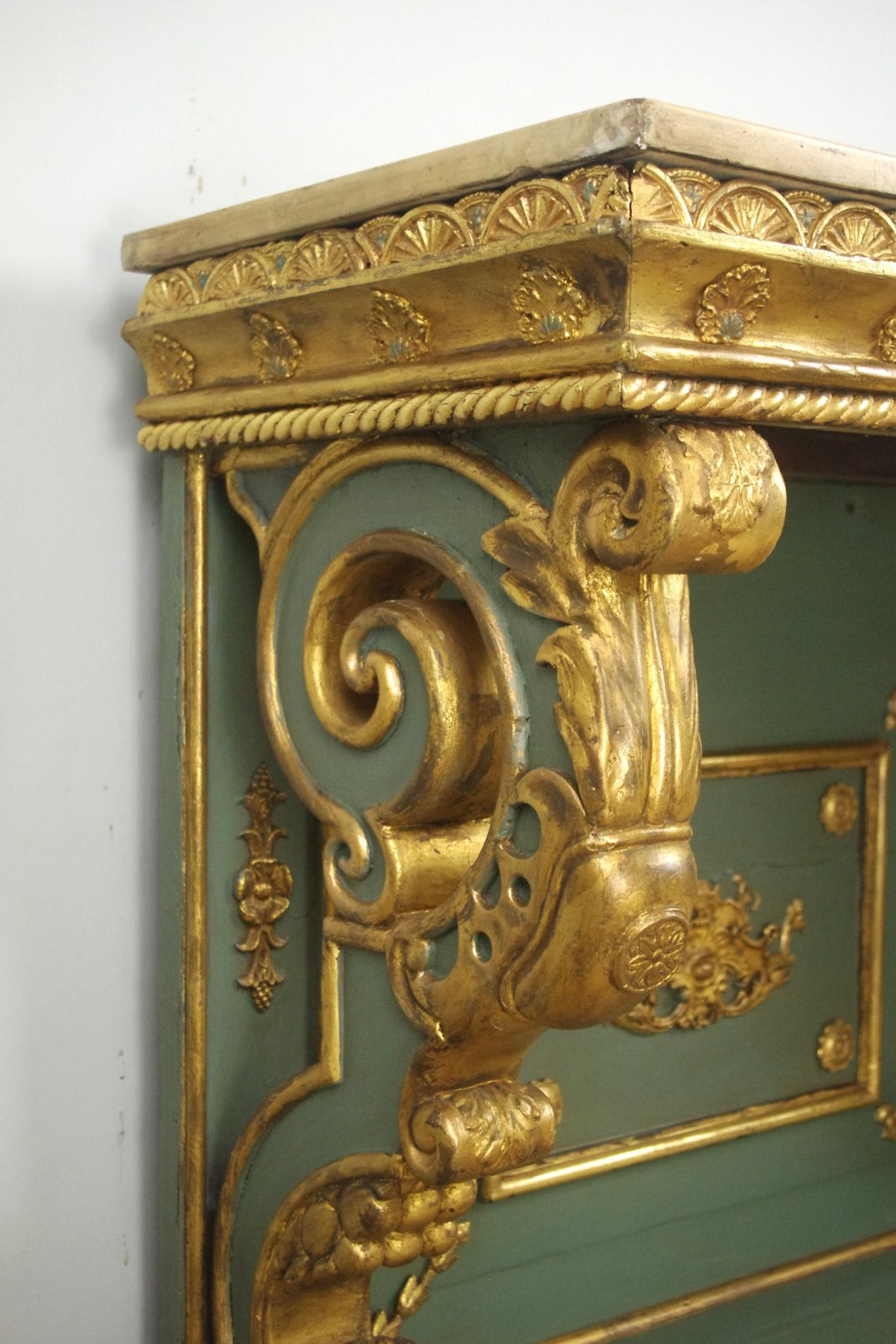 photo furniture 19th Century French Painted And Gilt Console With Marble Top