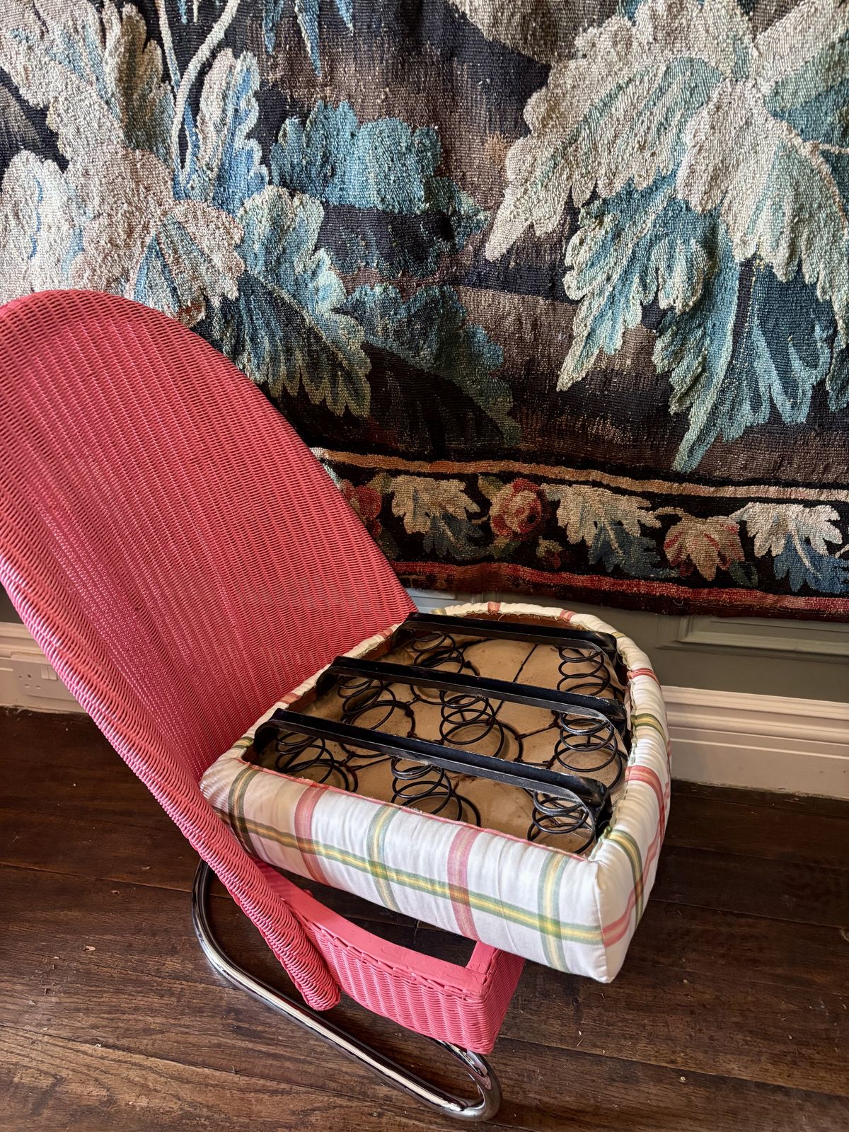 Antique Lloyd Loom Style  Pink Chair With Sprung Seat photo 550.0