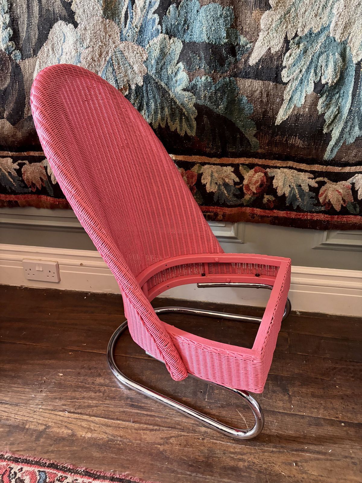 Antique Lloyd Loom Style  Pink Chair With Sprung Seat photo vinterior
