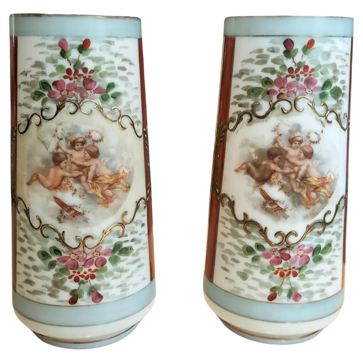 Pair Of 19th Century Vases In Opaline Glass